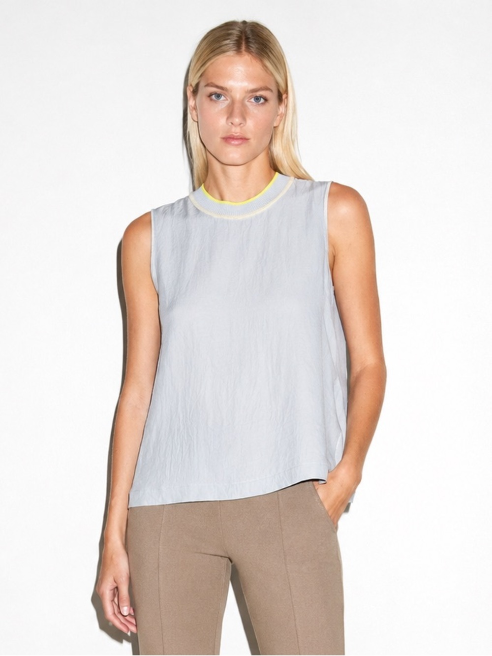 Rag & Bone Icy Grey Sleeveless Tank Top Ribbed Neon Trim Blouse Small